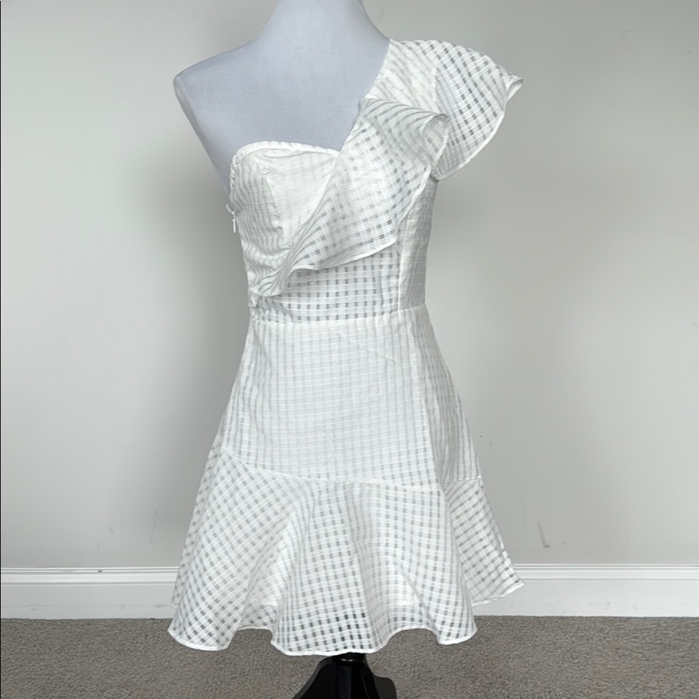 SHEIN One-Shoulder White‎ Checkered Dress Sz XS